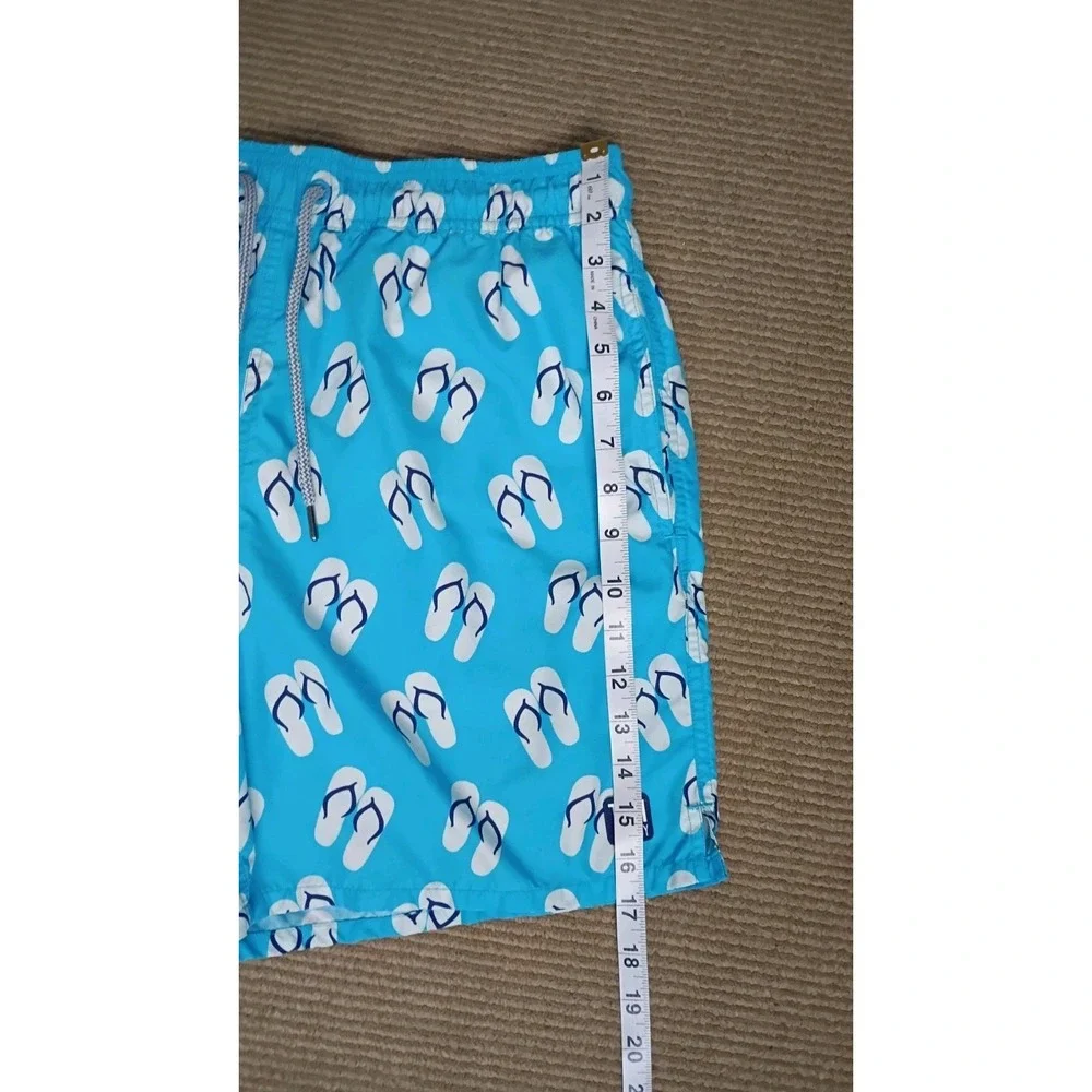 TOM & TEDDY men's flip flop print swim trunks shorts - Scuba Blue Sz M